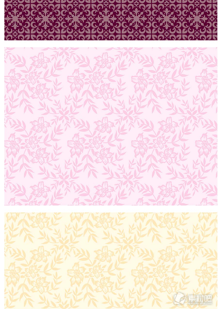 粉色黄色红色带花朵花纹背景矢量素材