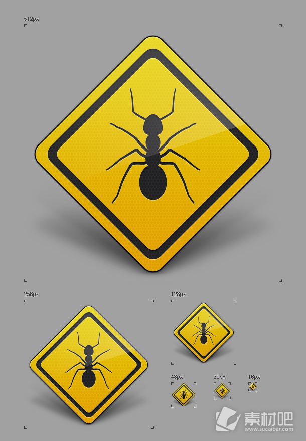 蚂蚁警告图标标志PSD素材
