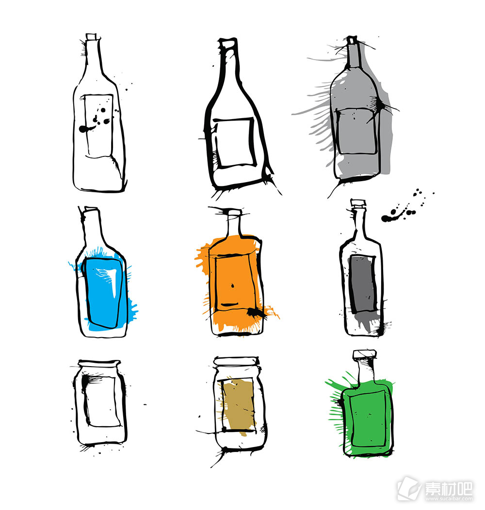 各种颜色的瓶子矢量素材
