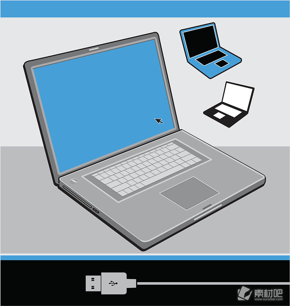 笔记本电脑和USB接头矢量素材