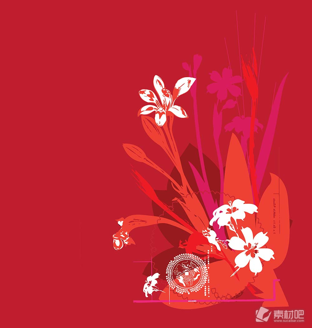 东方花卉红色矢量素材