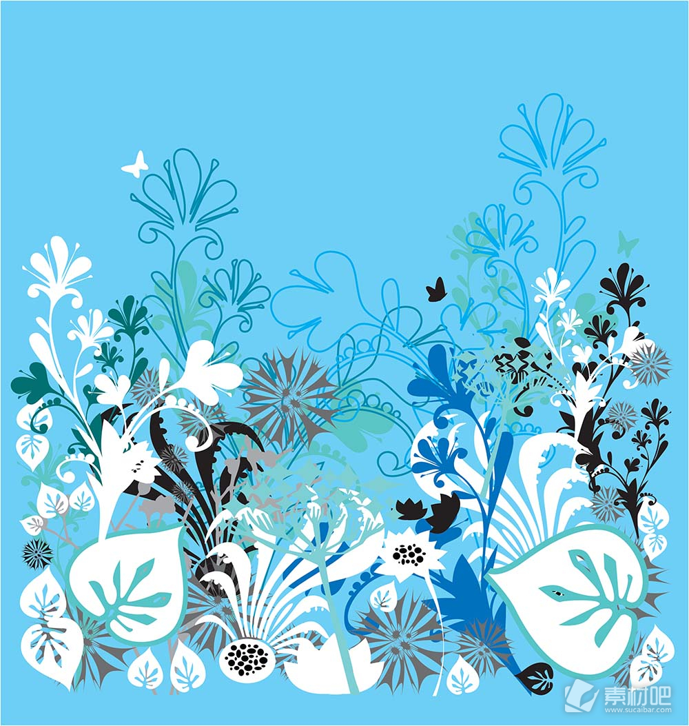 蓝色花卉矢量素材