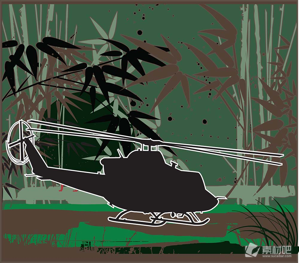 竹林里的直升机矢量素材