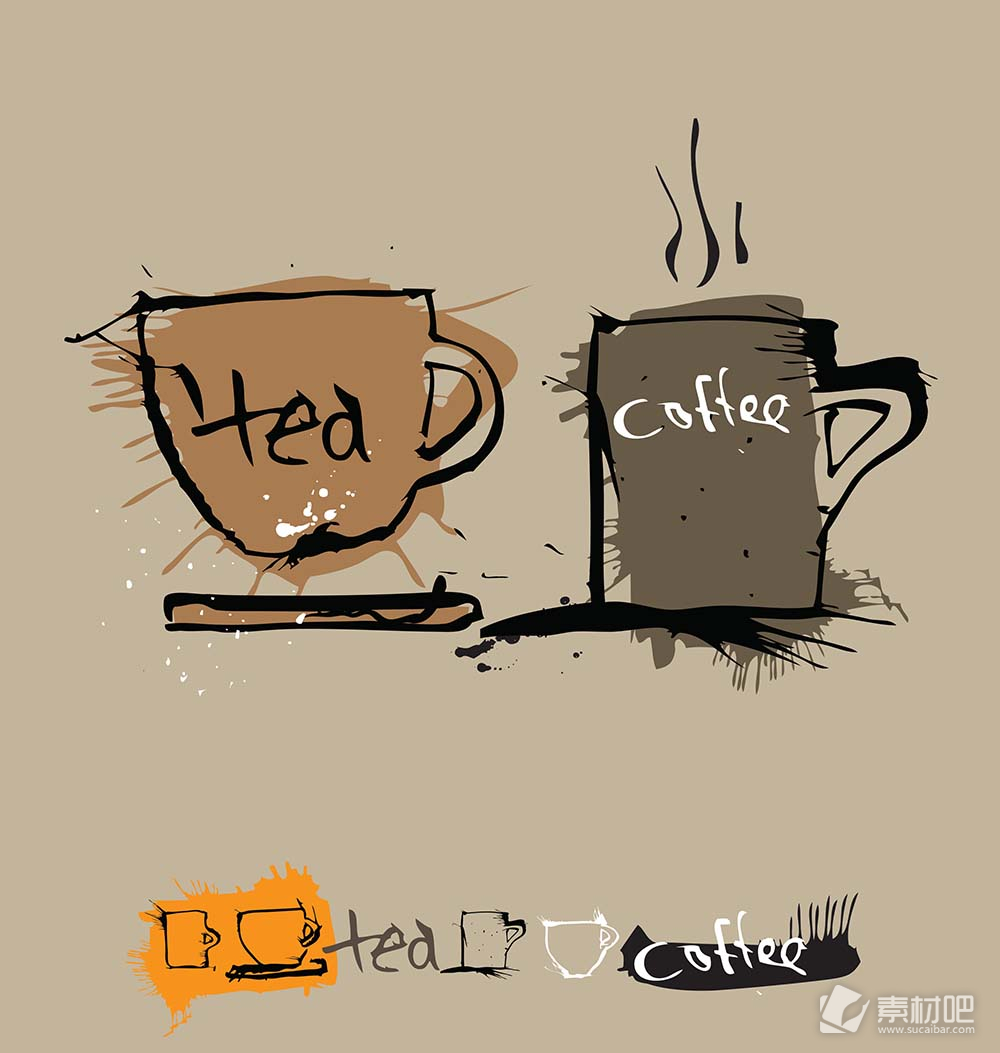 茶与咖啡卡通设计矢量素材