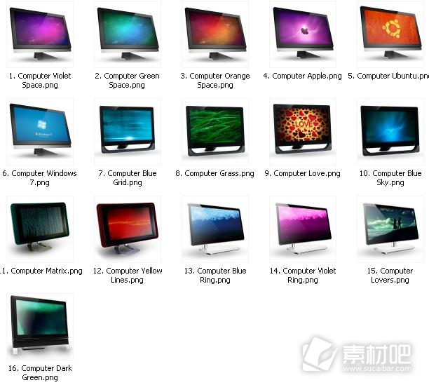16种色彩电脑图标