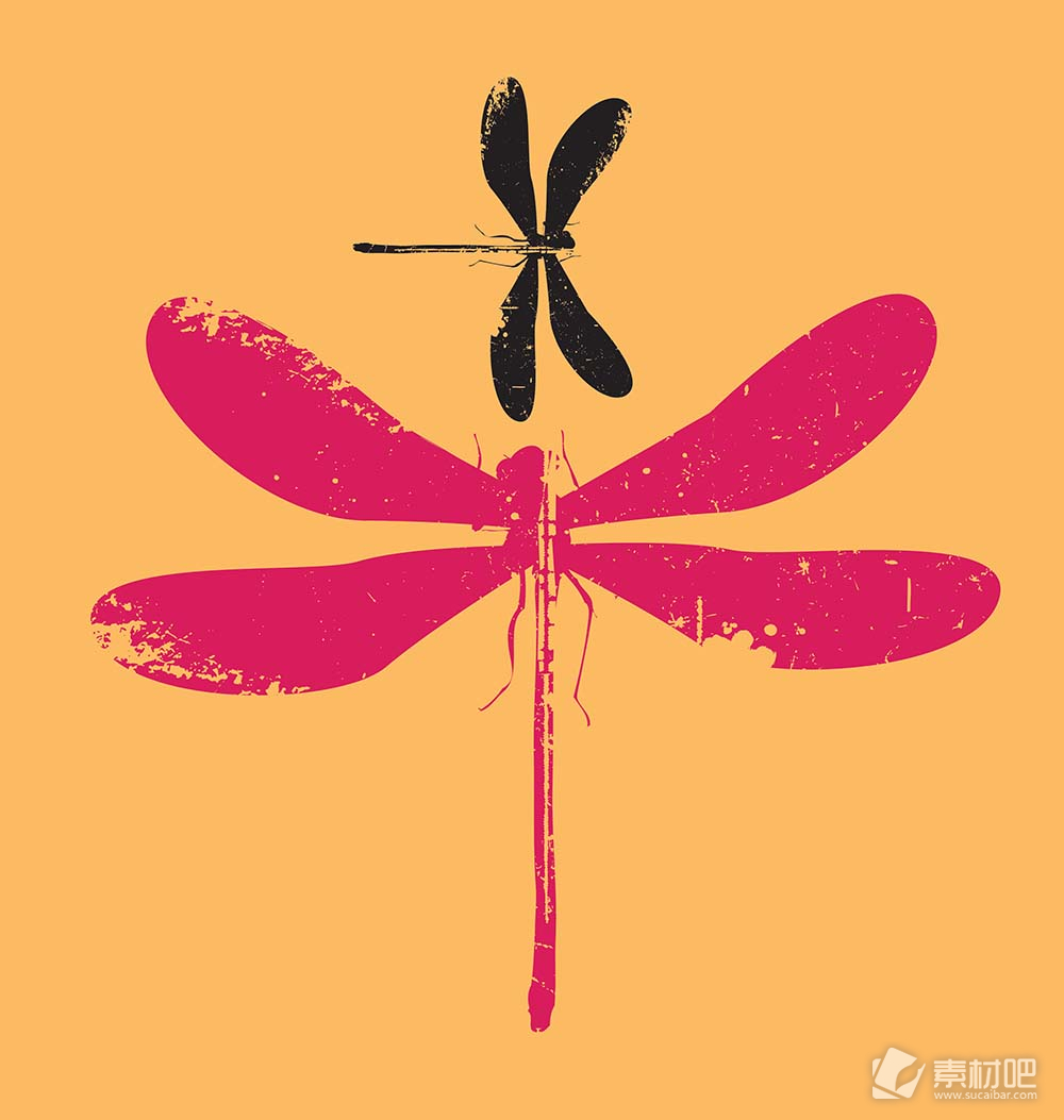 红色蜻蜓黄色背景矢量素材