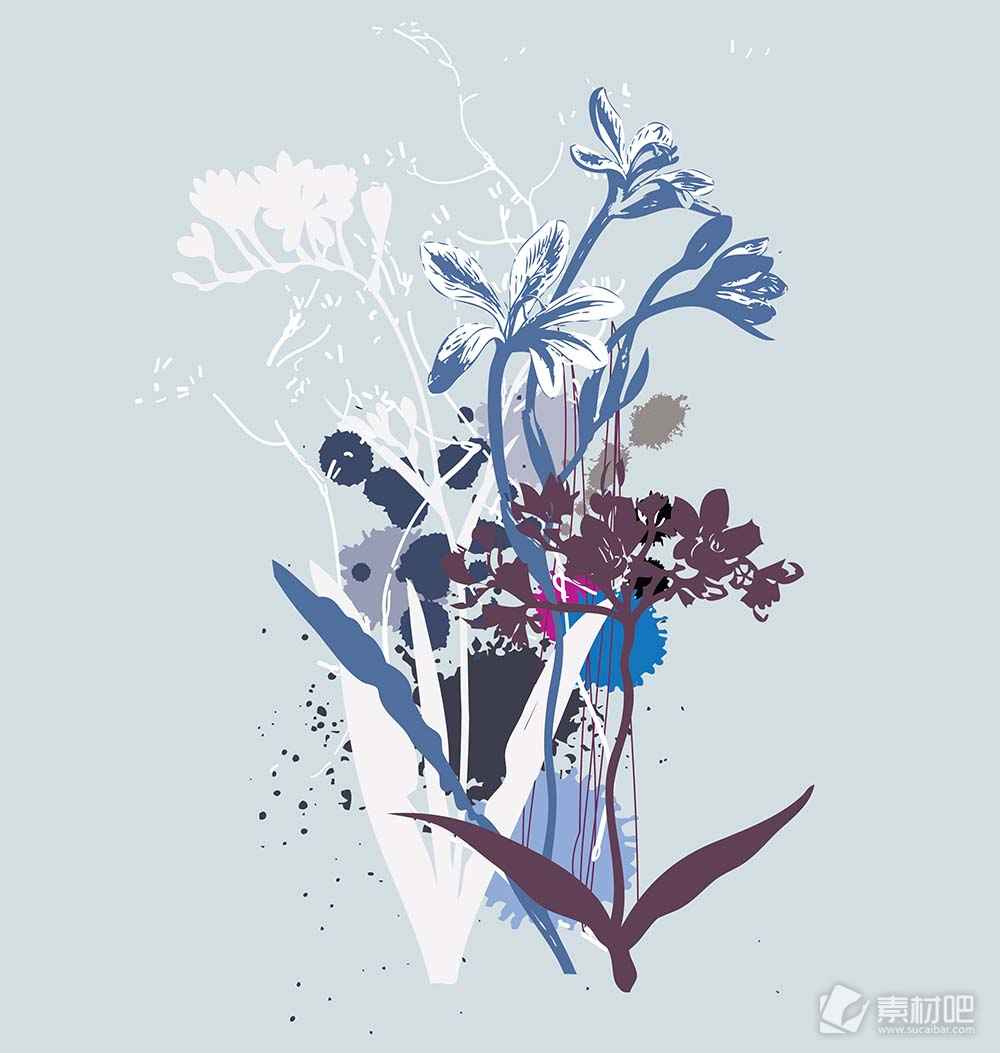 蓝色植物花卉矢量素材