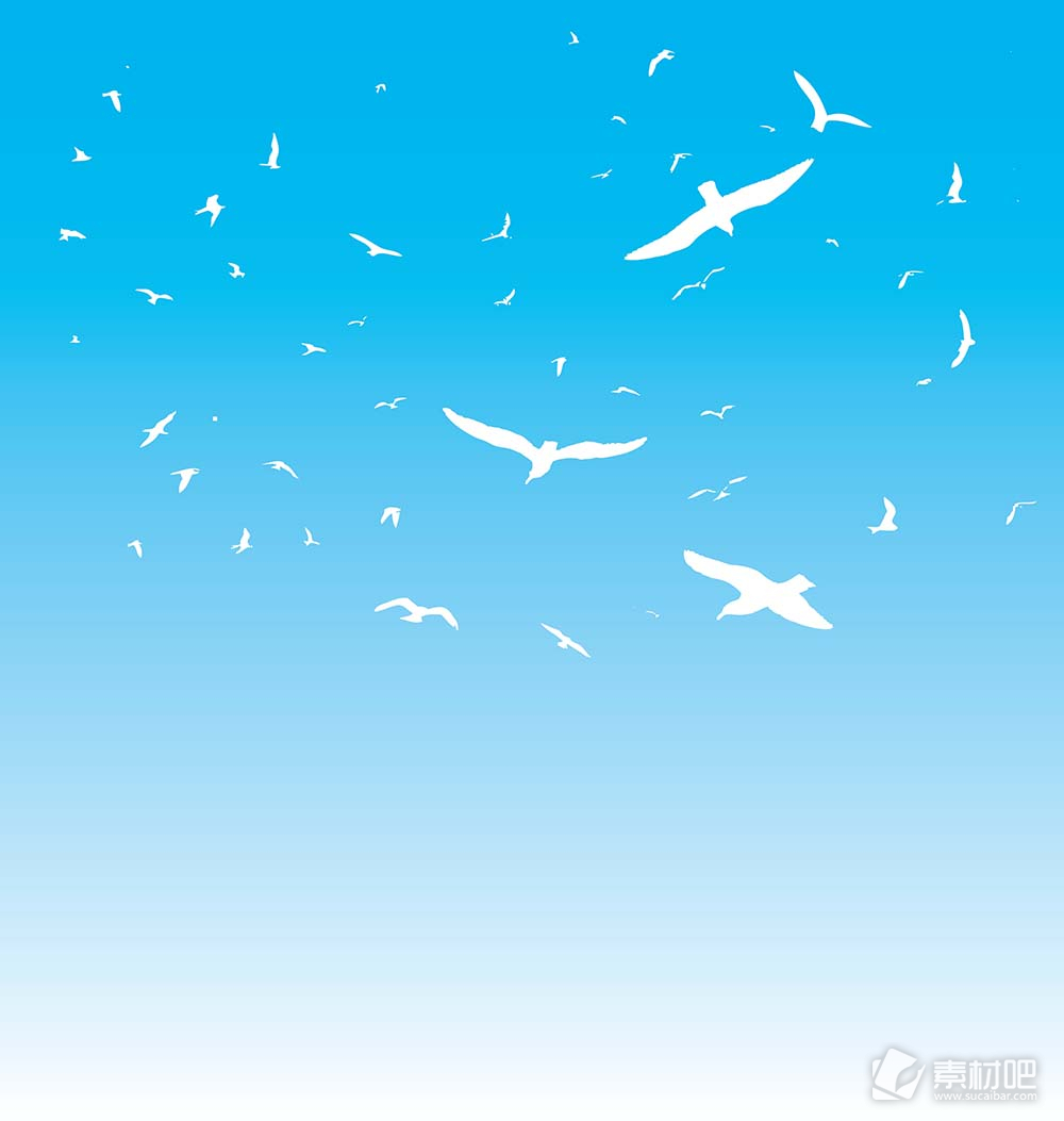 蓝色天空中白色小鸟矢量素材