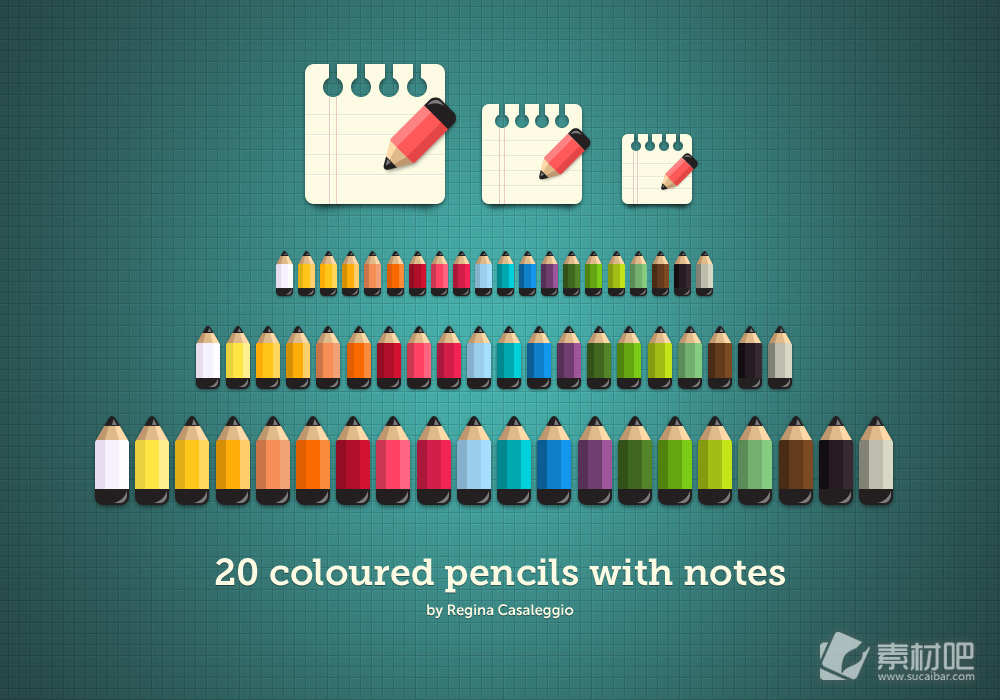20个色彩小铅笔PSD素材