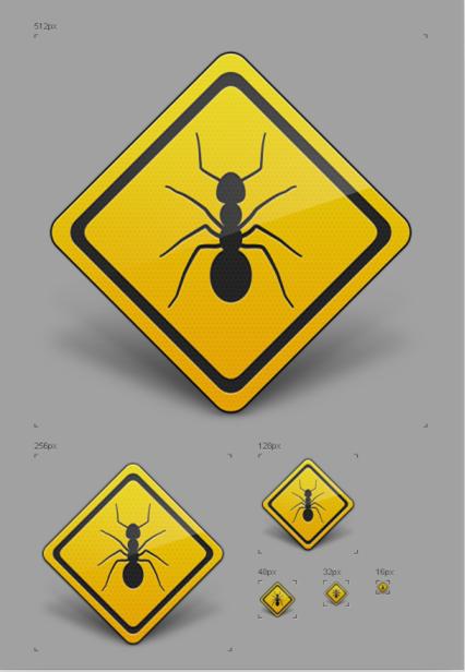 蚂蚁警告标志PSD图标