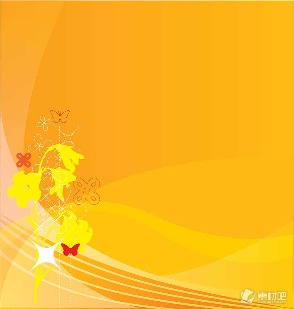 蝴蝶花朵炫彩黄色背景矢量素材