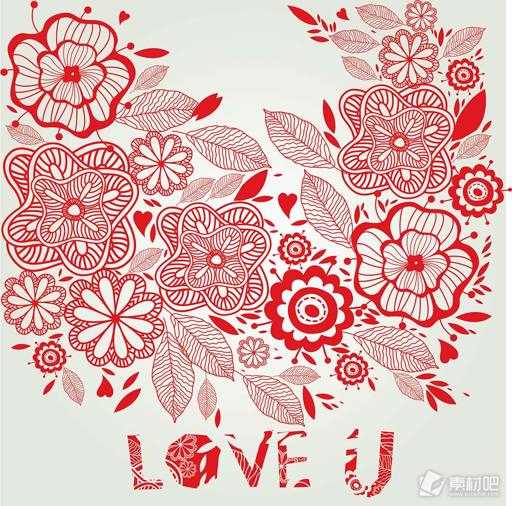 LOVE红色花卉背景矢量素材
