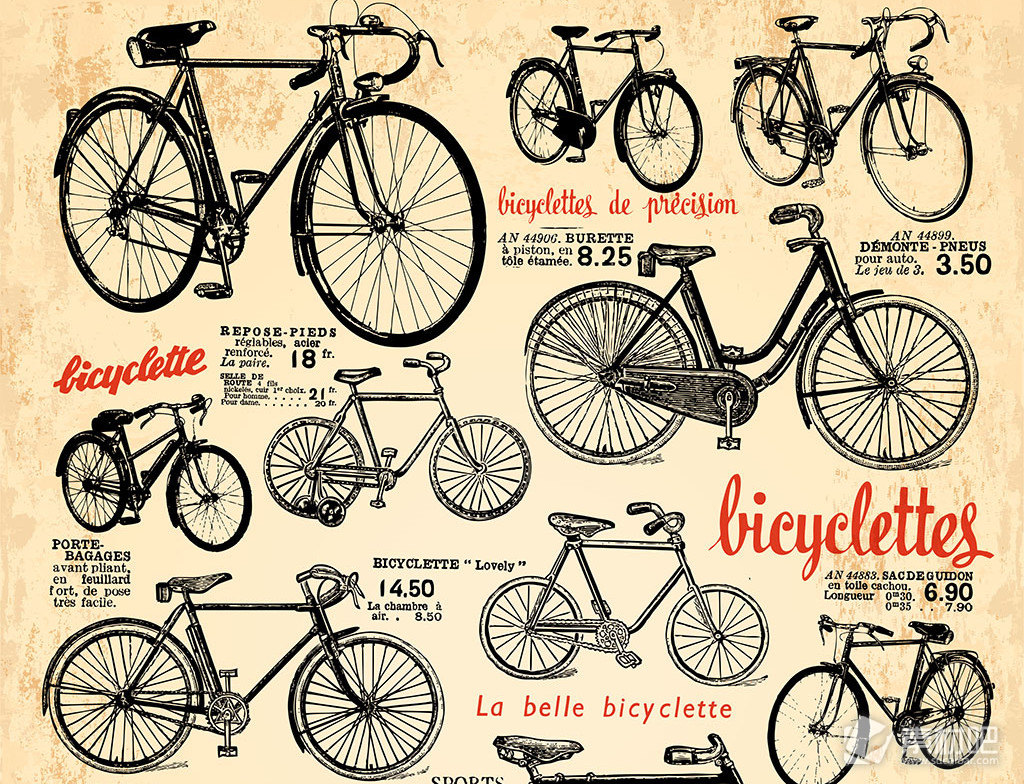 老式自行车设计矢量素材