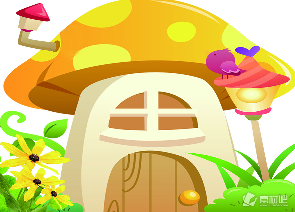 卡通蘑菇房炫彩PSD素材