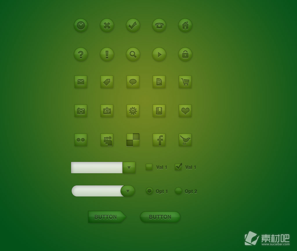 绿色背景图标网页设计PSD素材