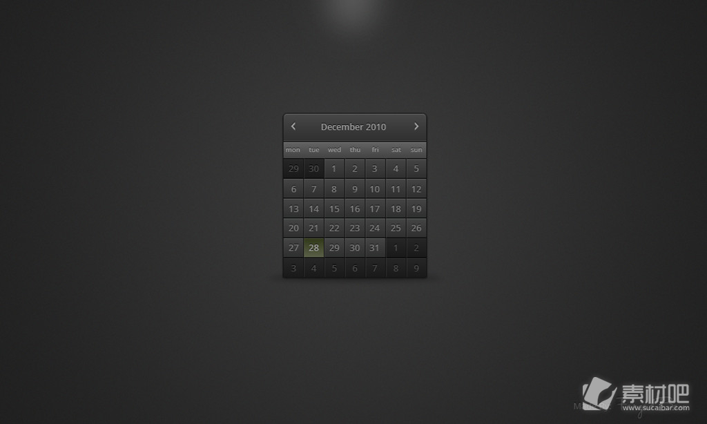 黑色背景手机日历界面设计模版PSD