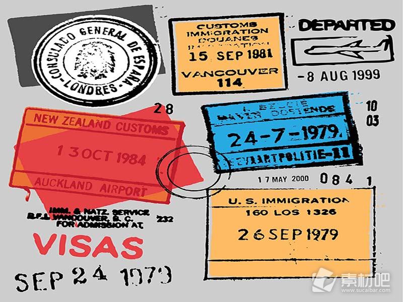 圆形方形艺术护照印章矢量素材