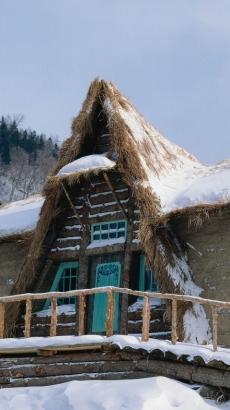 笼罩在白雪下的小村庄手机壁纸