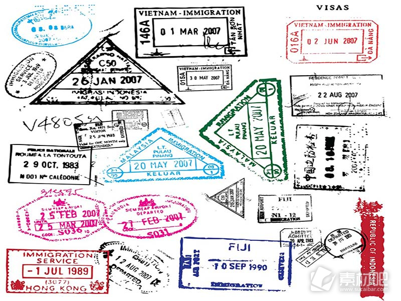 护照上的艺术印章矢量素材