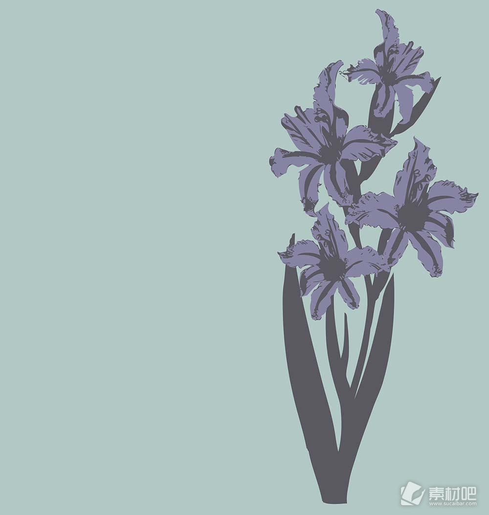 深蓝色花卉灰色枝叶矢量素材