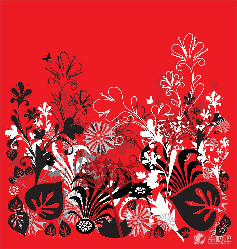 红色背景花园花卉矢量素材