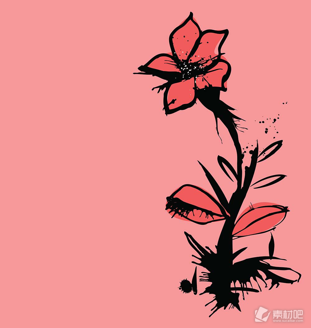 黑枝红叶花卉矢量素材
