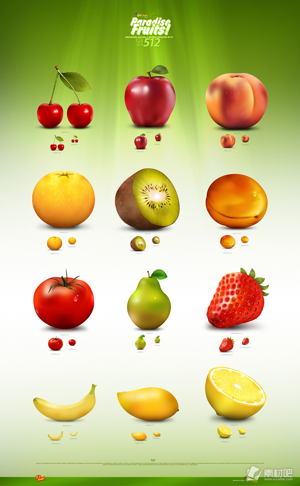 各种水果不同大小的图标