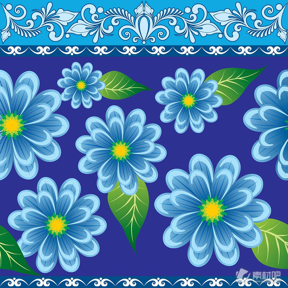 水蓝花卉绿叶矢量素材