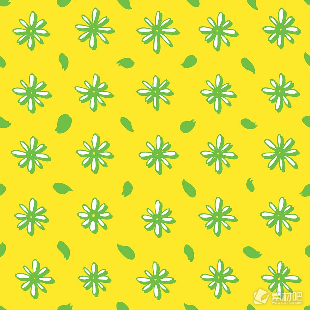 黄色背景花卉绿叶矢量素材