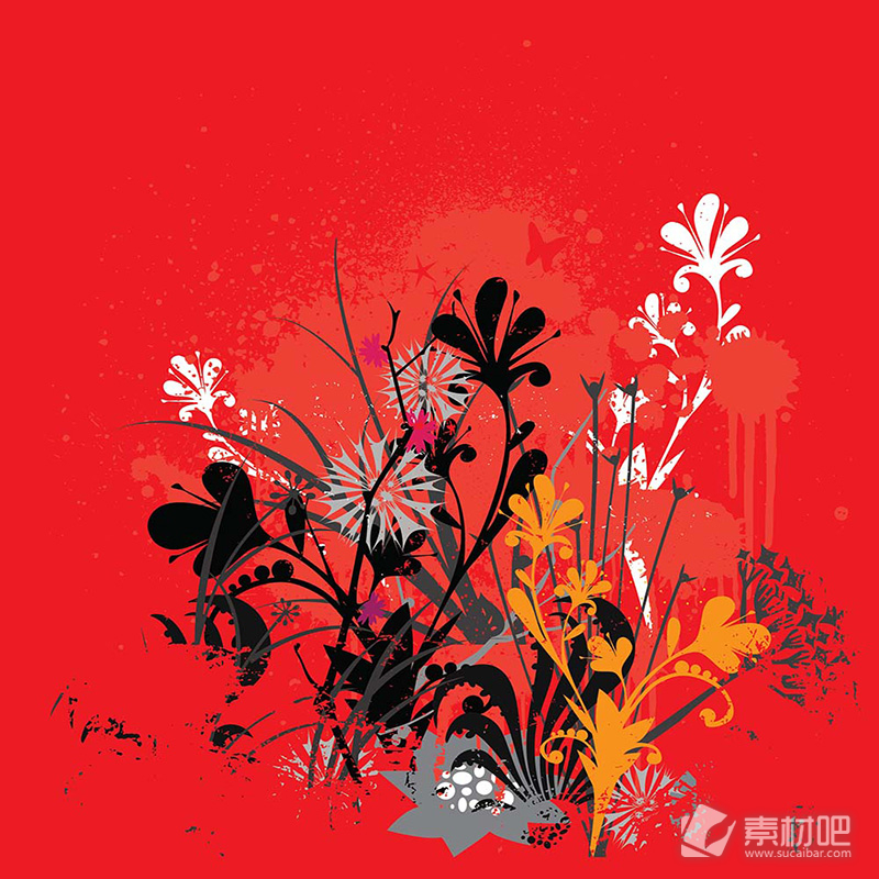 红色经典多彩花卉矢量素材