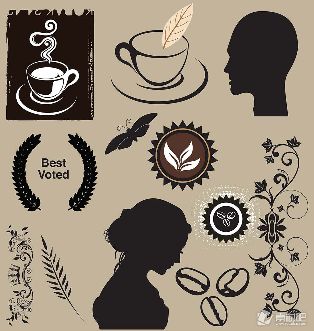 咖啡人物咖啡豆矢量素材