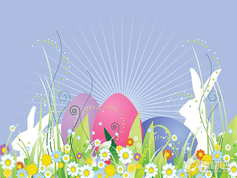 兔子彩色蛋温馨家园矢量素材