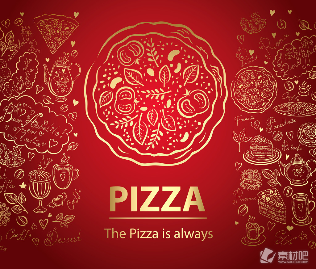 披萨红色创意菜单设计矢量素材