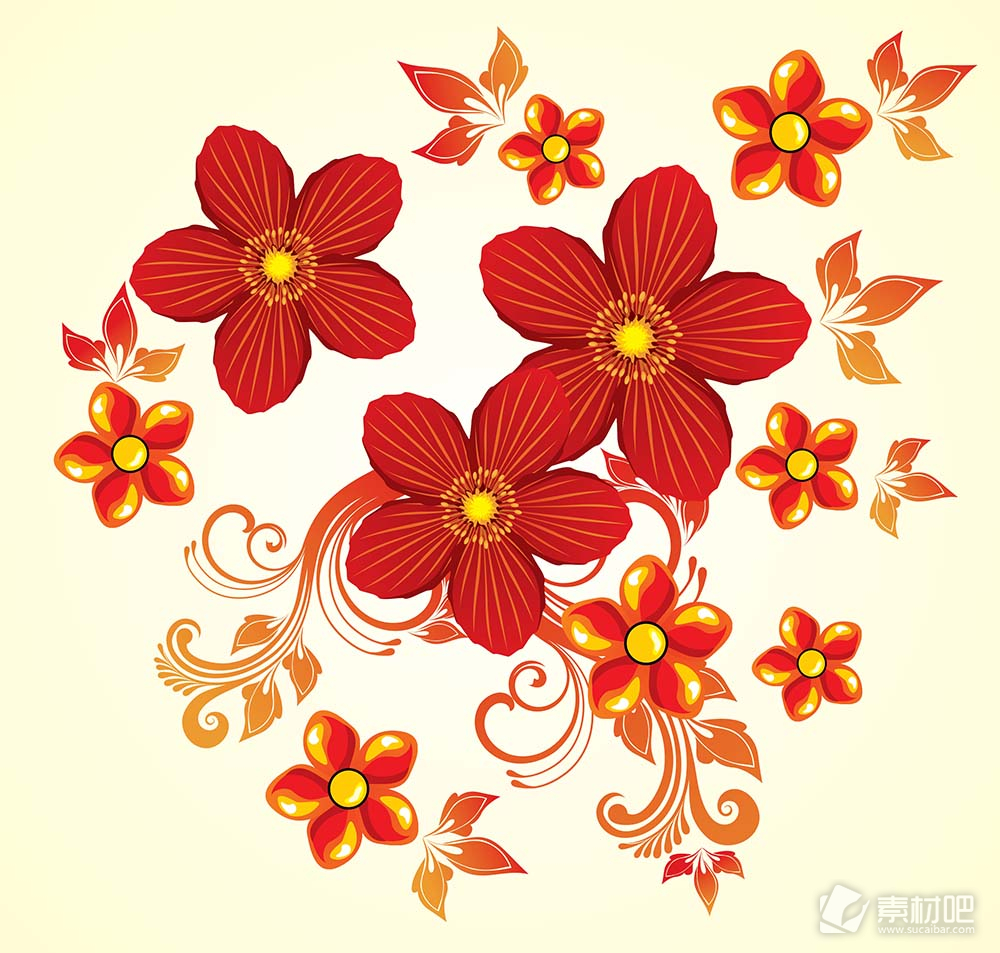 红色花卉矢量素材