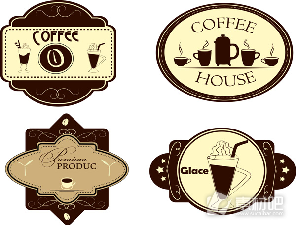 灰色咖啡主题标签设计矢量素材