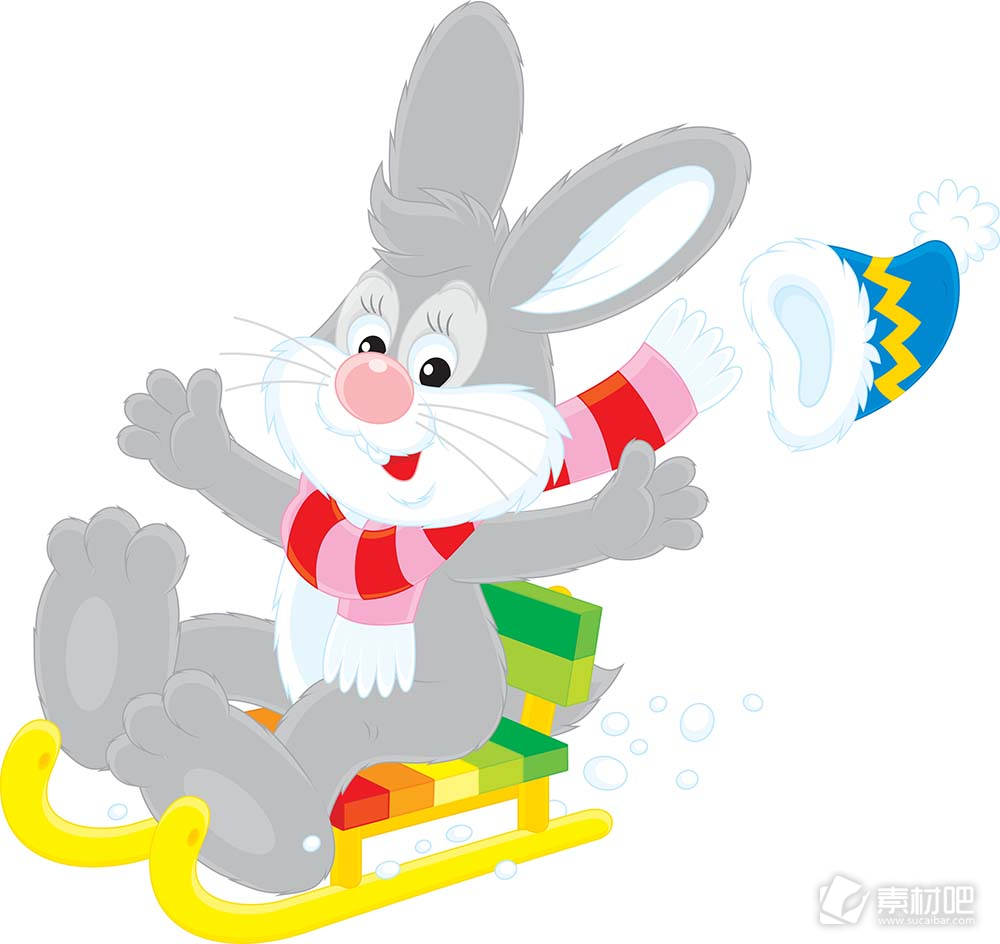 坐雪橇的快乐小兔矢量素材