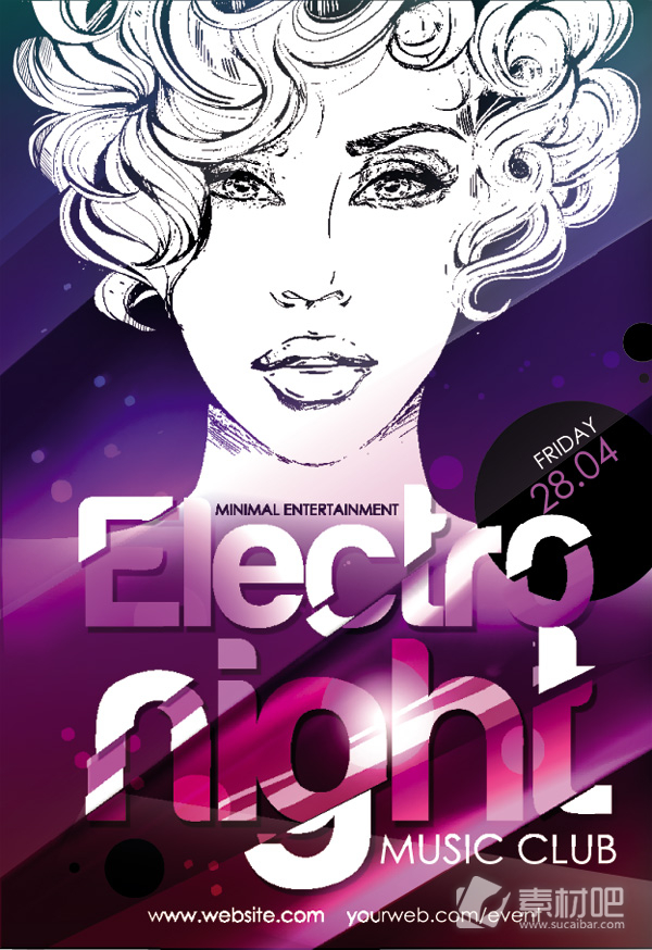 紫色人物插画音乐酒吧海报矢量素材