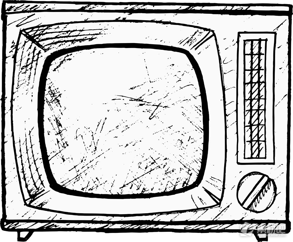 陈旧的黑白电视机矢量素材