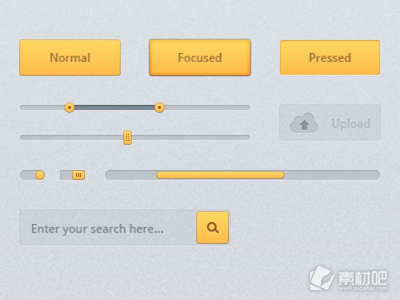 黄色主题进度条滑动条搜索按钮等UI元素PSD素材