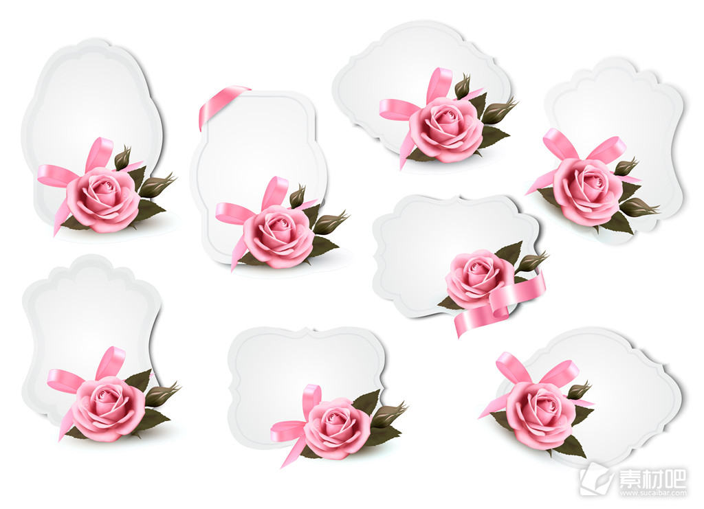 粉红玫瑰花装饰标签矢量素材