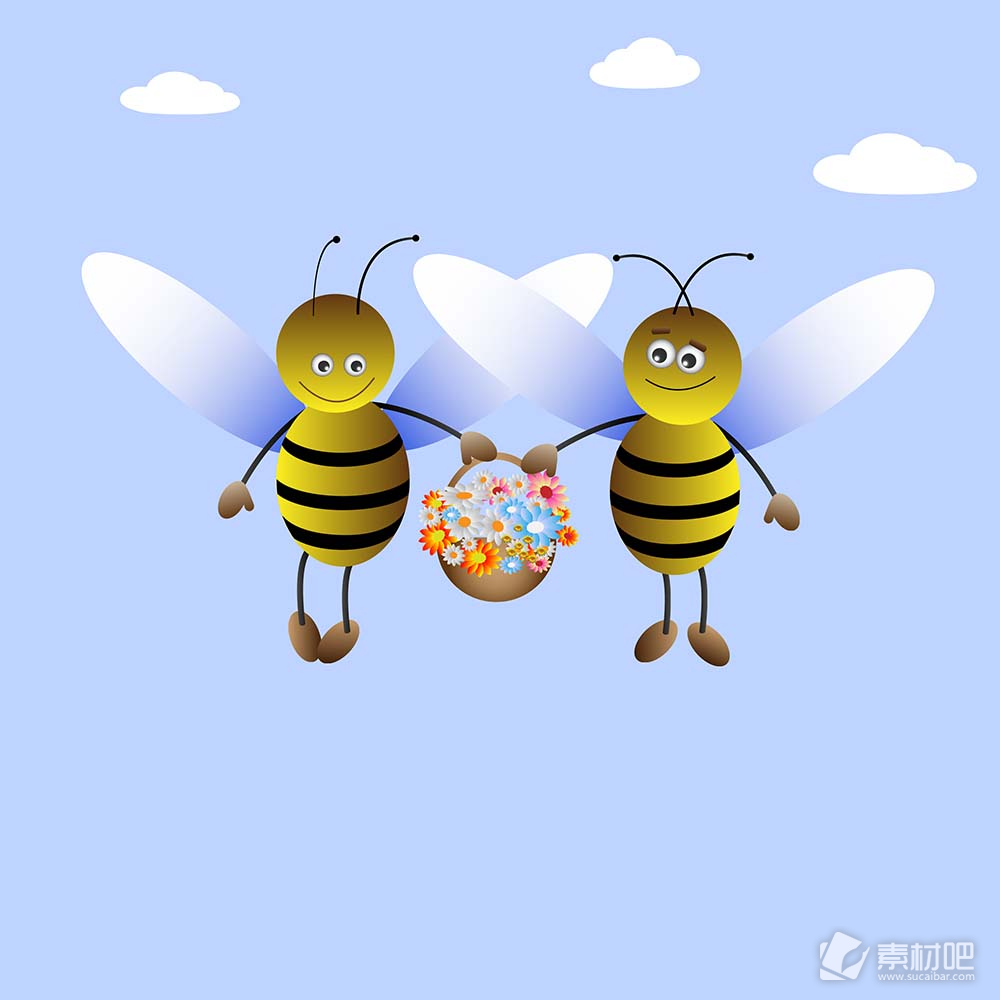 两只可爱的卡通蜜蜂矢量素材