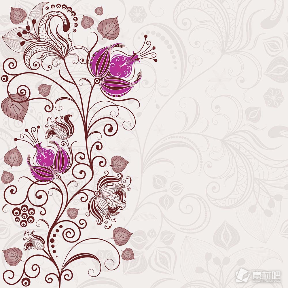 艳丽的紫色花卉矢量素材