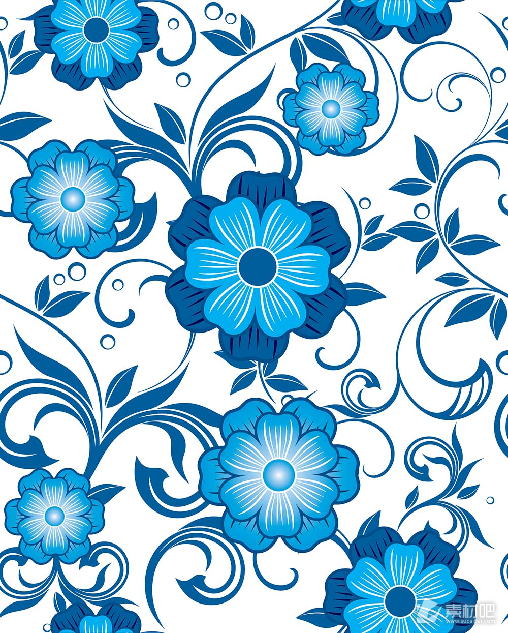 浅蓝色花朵深蓝色枝叶矢量素材