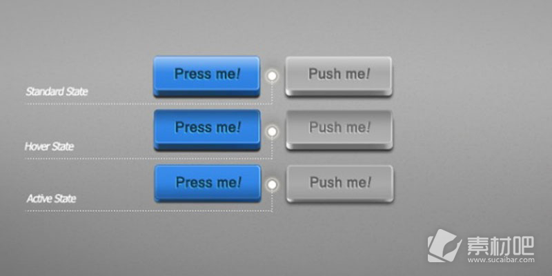 灰色蓝色按钮UI元素PSD素材