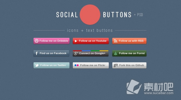九种不同社交媒体的按钮PSD素材