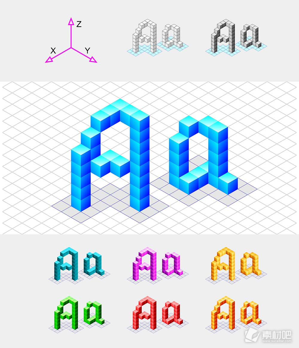 三维立体字母矢量素材