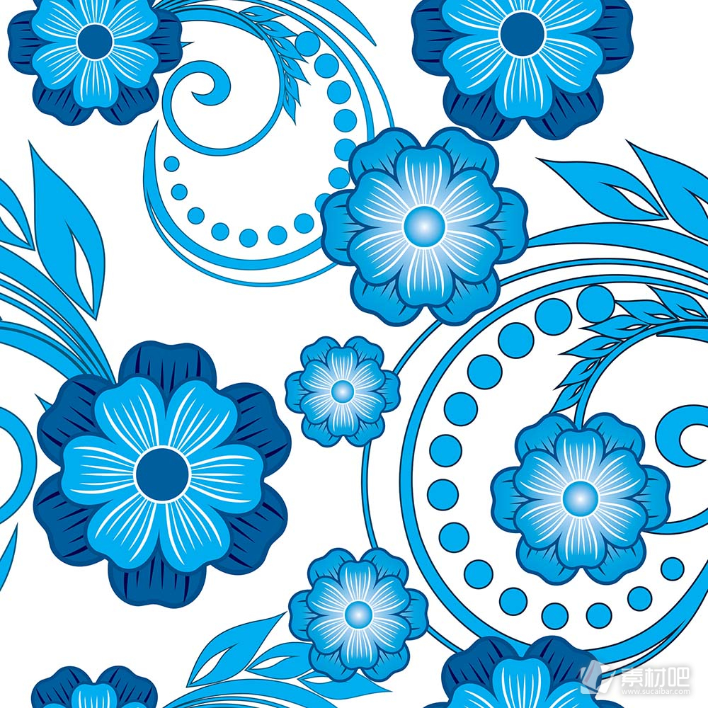 蓝色花卉浅蓝色枝叶矢量素材