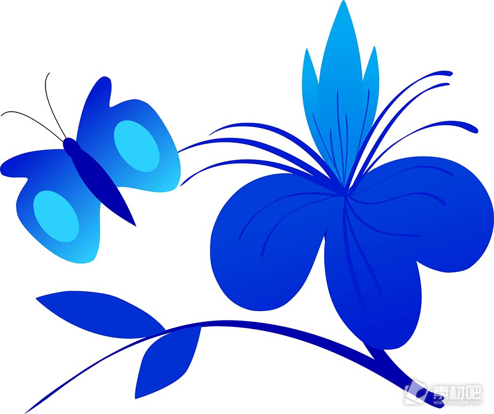 蓝色蝴蝶花卉矢量素材