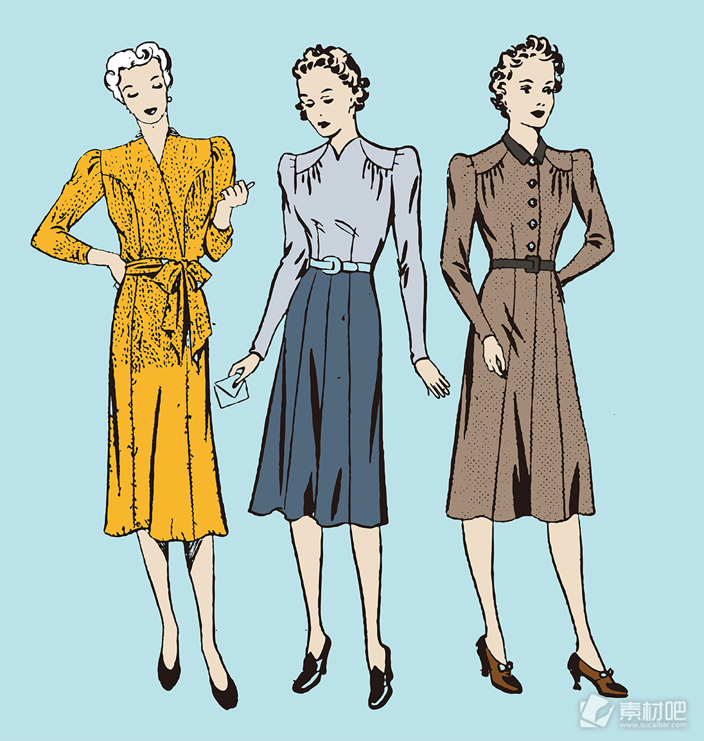 三个不同颜色服装的女人矢量素材
