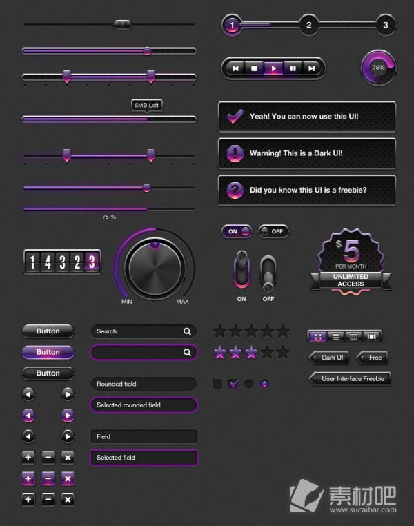 紫色网页UI元素PSD素材